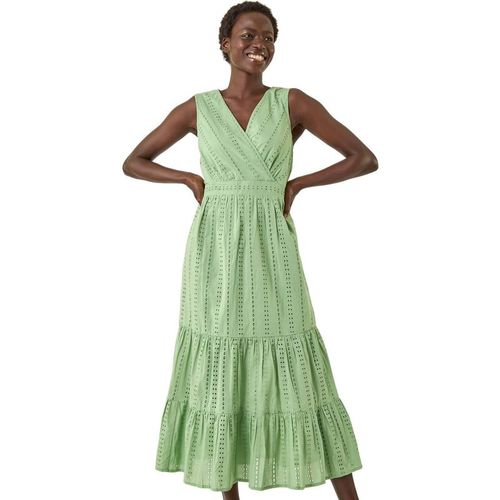 Roman Women's Embroidered V-Neck Midi Dress in Green