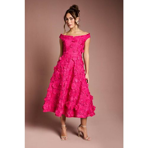 Coast Women's 3d Floral Bardot Midi Dresss in Hot Pink
