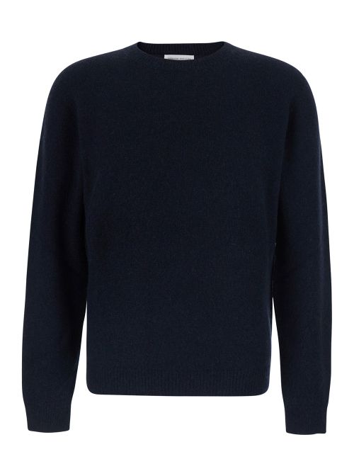 Virgin Wool Blend Crew Neck Sweater — Navy