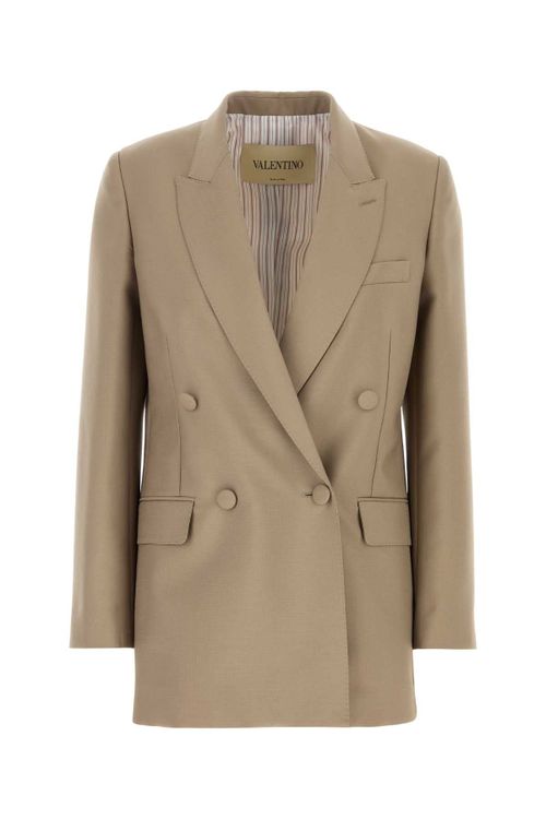 Double-Breasted Mohair Wool Blazer — Beige