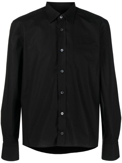 Logo-patch long-sleeve cotton shirt - Black