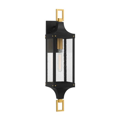 Glendale 1-Light Outdoor Wall Lantern in Matte Black and Weathered Brushed Bra