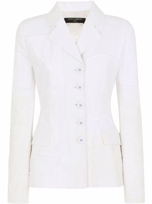 Lace panelled single-breasted blazer - White