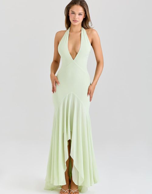Tamara pistachio georgette draped midi dress in pistachio-Green