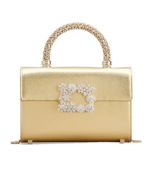 Flower Strass Jewel Buckle Clutch Bag Mini in Leather