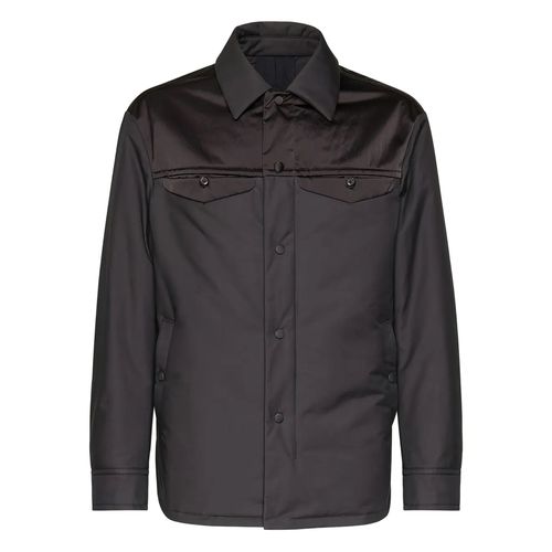 Satin-Panel Shirt Jacket — Black