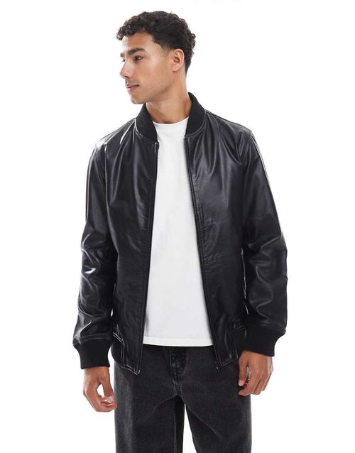 Real leather bomber jacket in black