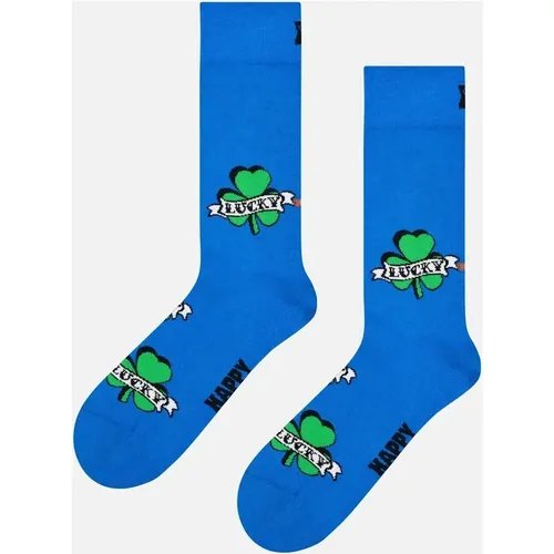 Happy Socks Women's Three Leaf Lucky Sock, Blue - Size: 5/4/4.5/7/6.5/6/5.5/3/3.5