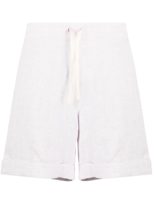 Drawstring-waist linen shorts - Purple