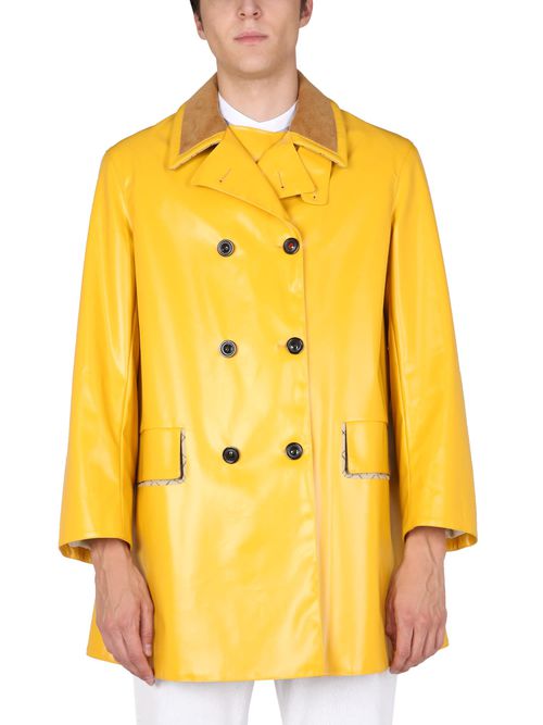 Coated-finish double-breasted coat