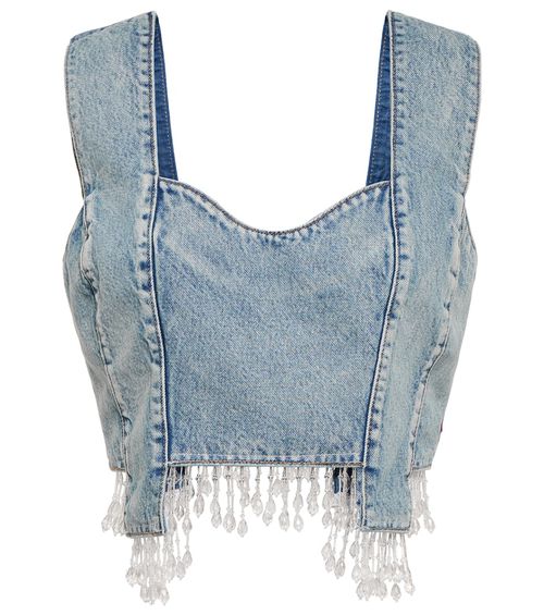 Embellished denim crop top