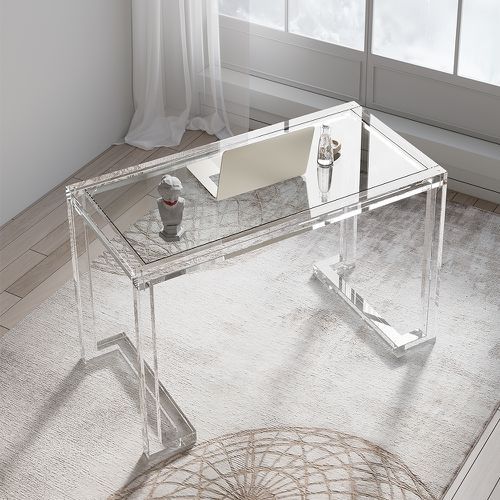 Bureau de bureau rectangulaire moderne en verre trempé transparent Savea 1000 mm