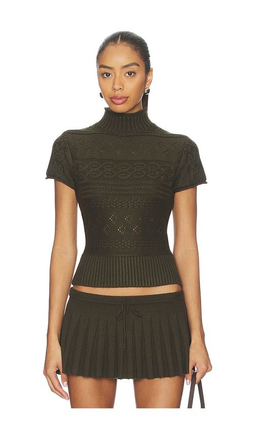 GUIZIO Cable Knit Turtleneck Top in Olive. - L also in M, S