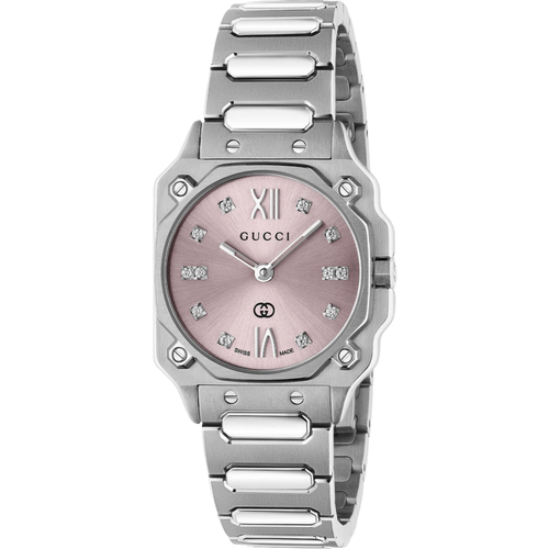 Gucci Womens G-Flat YA166501 Ladies Pink Dial Stainless Steel Watch - One