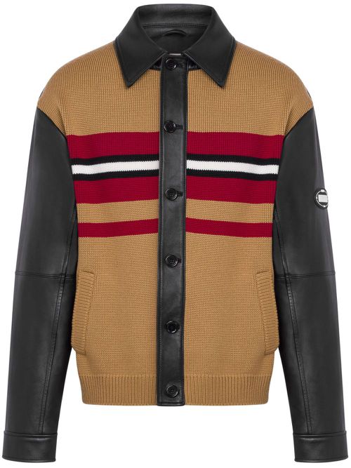 Knitted-panel leather jacket - Black