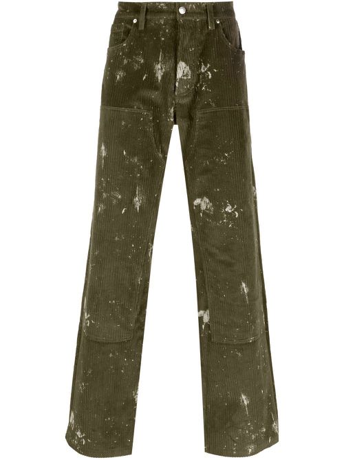 Paint-splatter corduroy trousers - Green