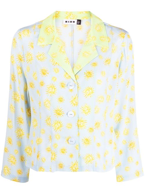 Sun-motif silk shirt - Blue