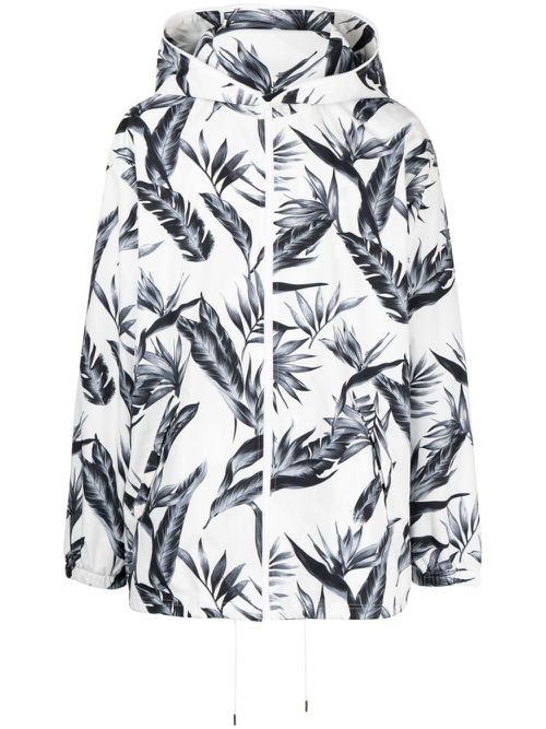 Leaf-print hooded jacket - White