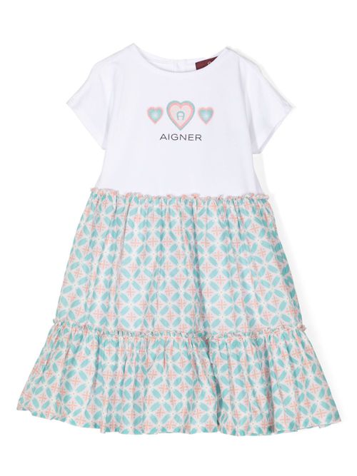 Heart-print cotton dress - White