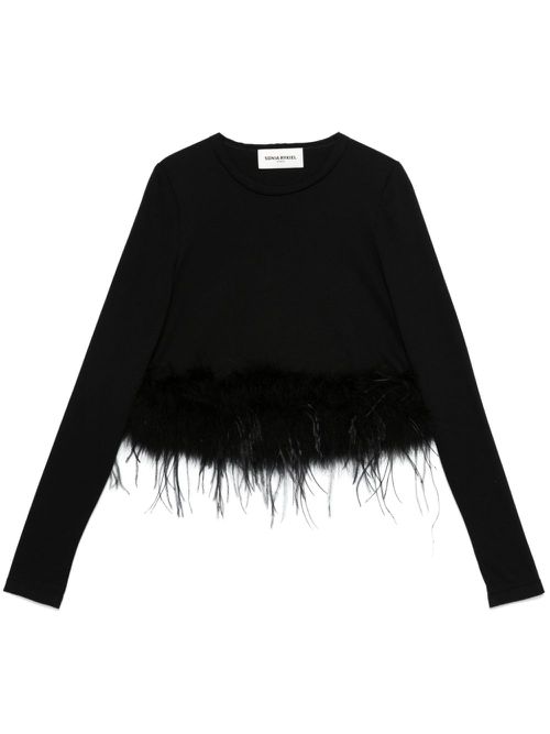 Feather-trim top - Black