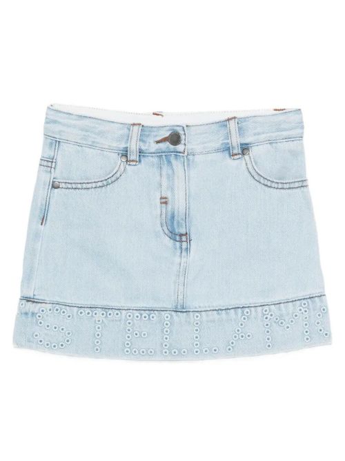 Denim Mini Skirt With Perforated Logo