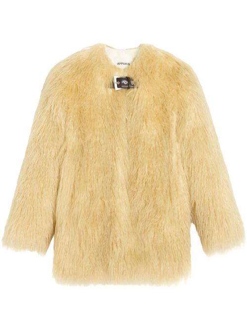 Petra buckle-fastening faux-fur coat - Neutrals