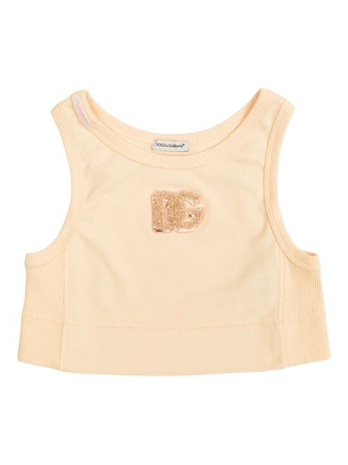 Sequinned-logo ribbed top - Neutrals