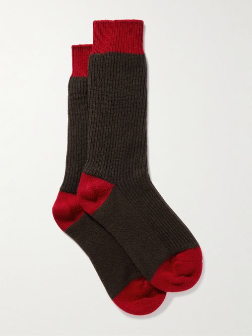 The Soft Two-tone Ribbed Cashmere Socks