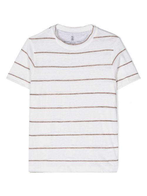 Linen cotton striped T-shirt - White