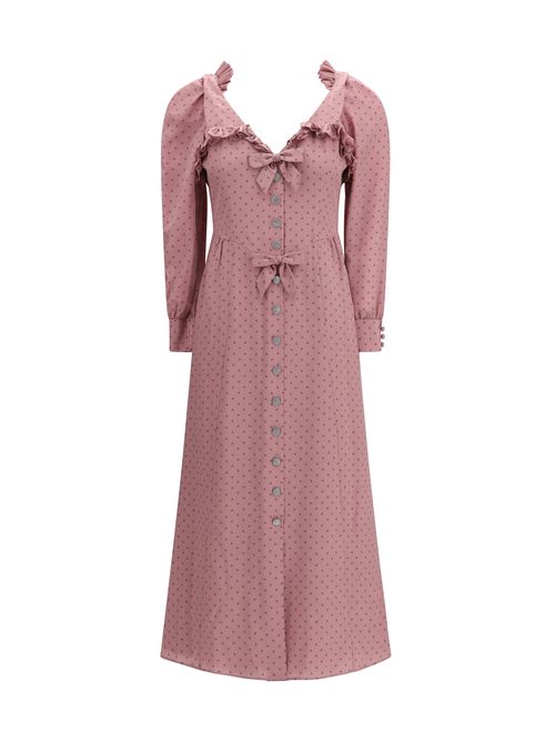 Polka Dot Silk Midi Dress — Pink