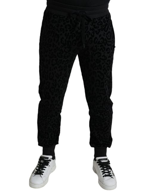 Leopard-Pattern Cotton Jogger Pants — Black