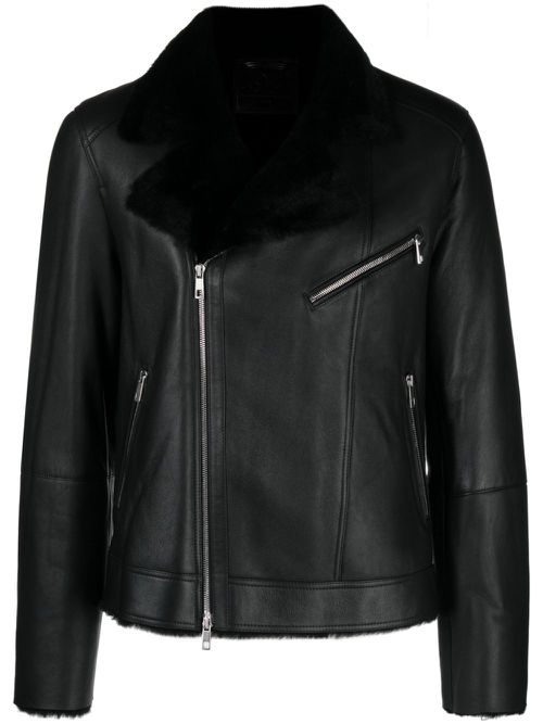 Reversible zip-up leather jacket - Black