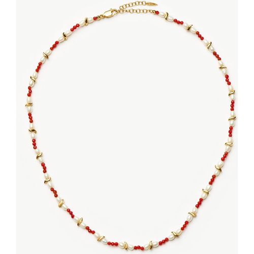 Savi Seed Pearl Beaded Necklace | Red Quartz & Pear