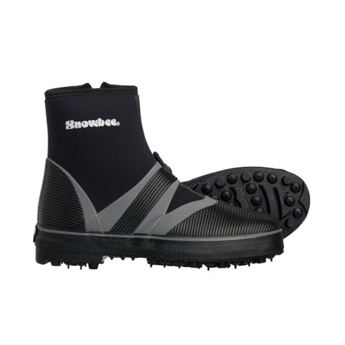 SNOWBEE Rockhopper Spike Sole Wading Boots with Neoprene Uppers and Side Zip, Flexible Hardened Steel Spike Sole for Rock Fishing and Shore Wading, Black/Grey