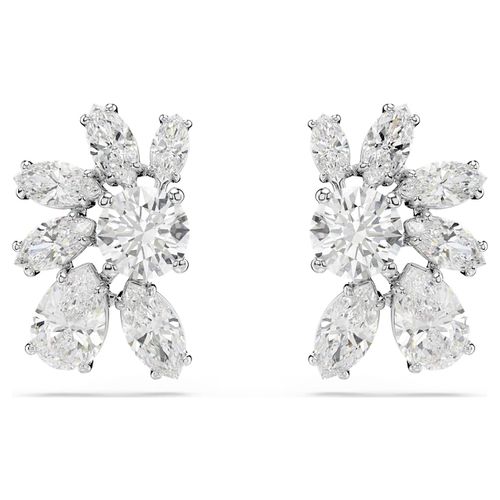 Mesmera stud earrings, Mixed cuts, Flower, White, Rhodium plated