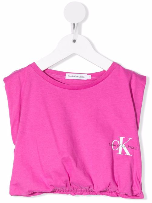 Logo-print cap-sleeve T-shirt - Pink