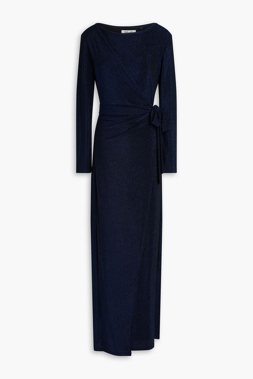Simona wrap-effect metallic jersey maxi dress - Blue - XXS