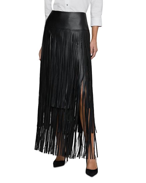 Karoline Maxi Fringe Faux Leather Skirt