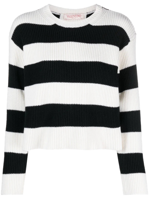 Striped Virgin Wool Sweater — Black
