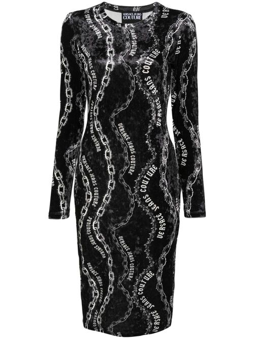 Chain Couture-print midi dress - Black