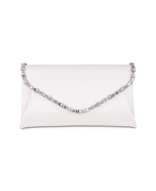 Woman's Mika Elegant Satin Envelope with Crystal Necklace - White
