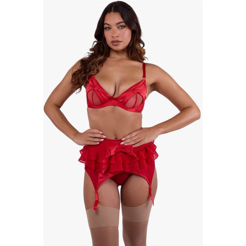 Annette Red Satin Skirted Suspender Belt