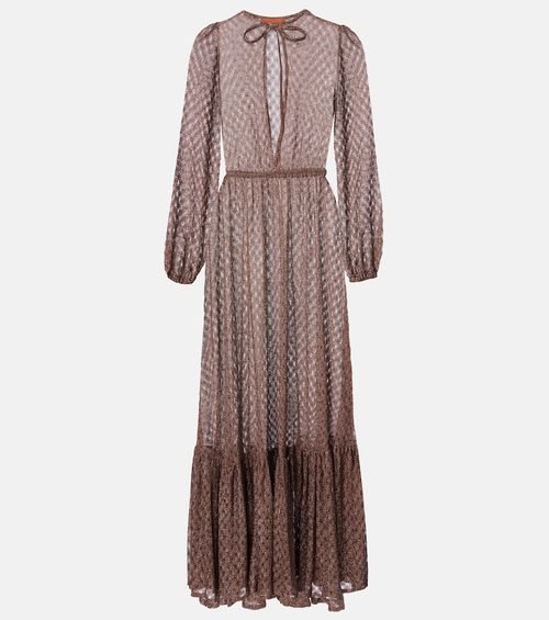 Open-knit lamé maxi dress