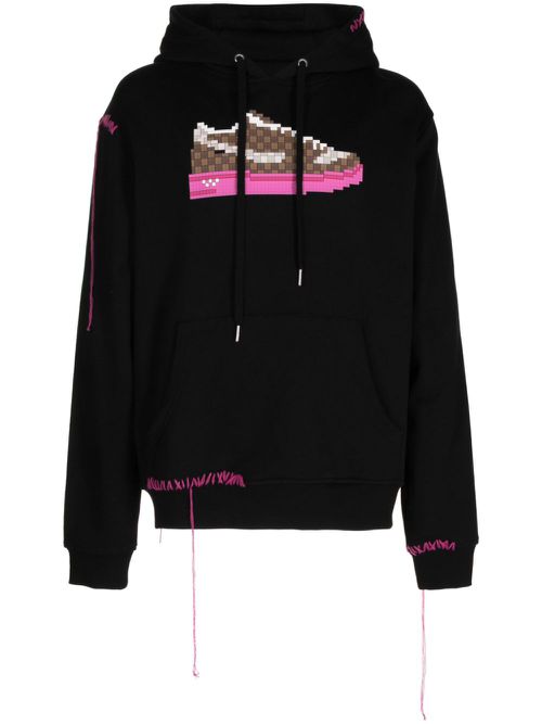 Graphic-print cotton hoodie - Black