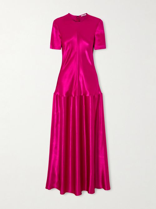Clodia Pleated Textured-satin Maxi Dress - Pink