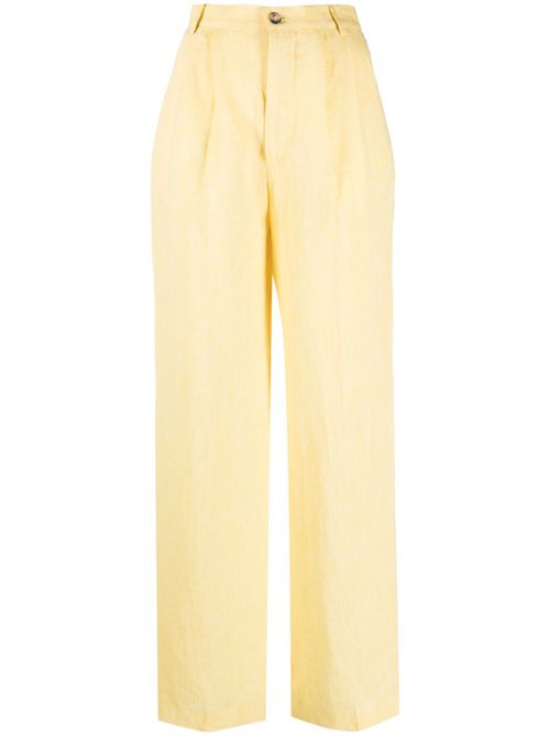 High-waisted straight-leg linen trousers - Yellow