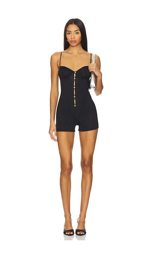 POSTER GIRL Sheer Gloss Romper in Black. XL. Also in L, M