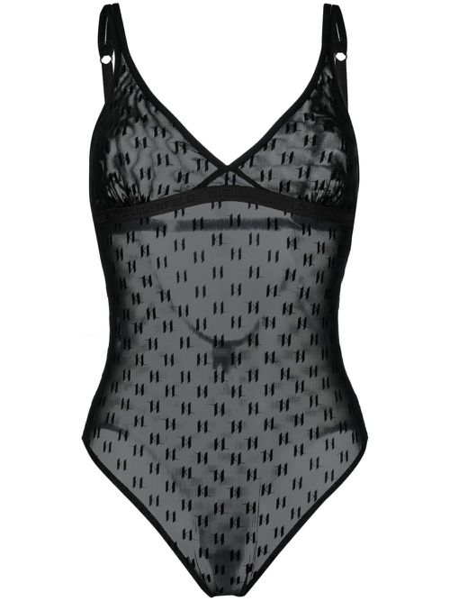 All-over logo-pattern bodysuit - Black