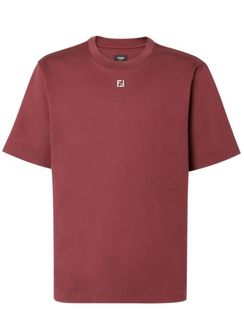 Regular-Fit Cotton T-Shirt with Crew Neck and Mini FF Metal Applique