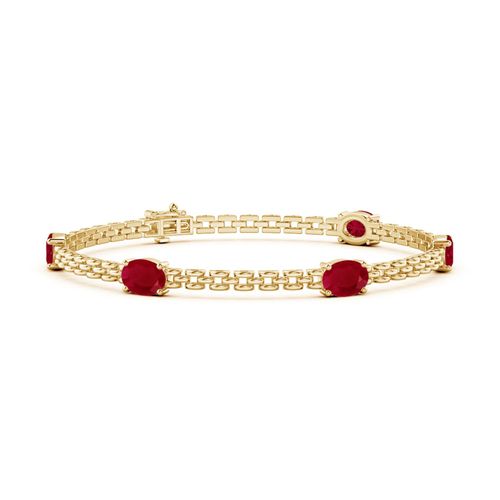 Angara 5.0 Carats Five Stone Oval Ruby Station Link Bracelet in 14K Yellow Gold